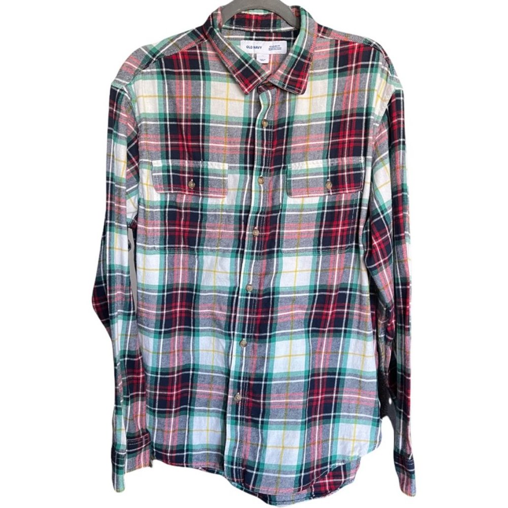 Old Navy plaid flannel button down mens shirt sz xl almost Stewart plaid